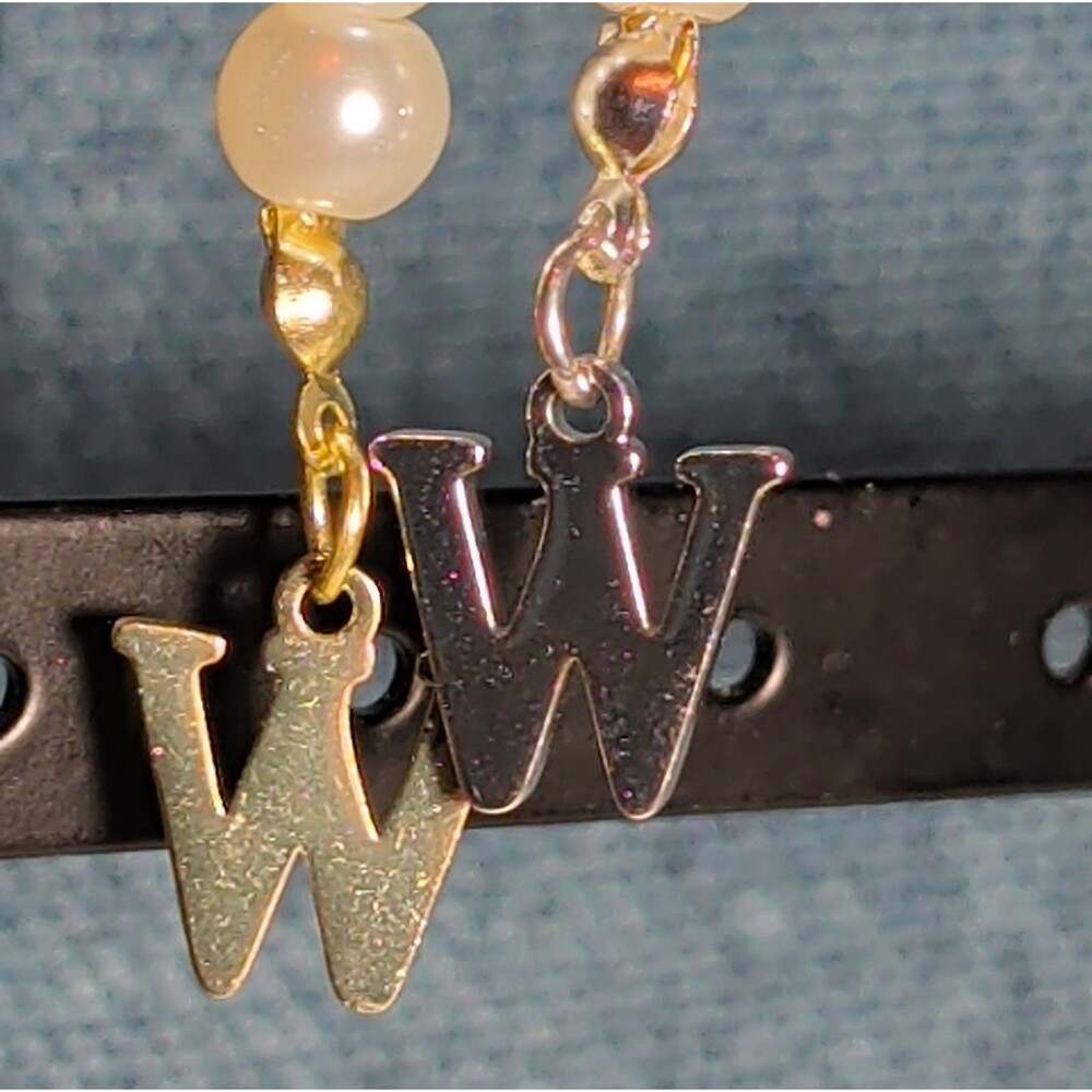 Faux Pearl Purse Charm Gold Silver Tone W Letter Initial - Picture 14 of 16